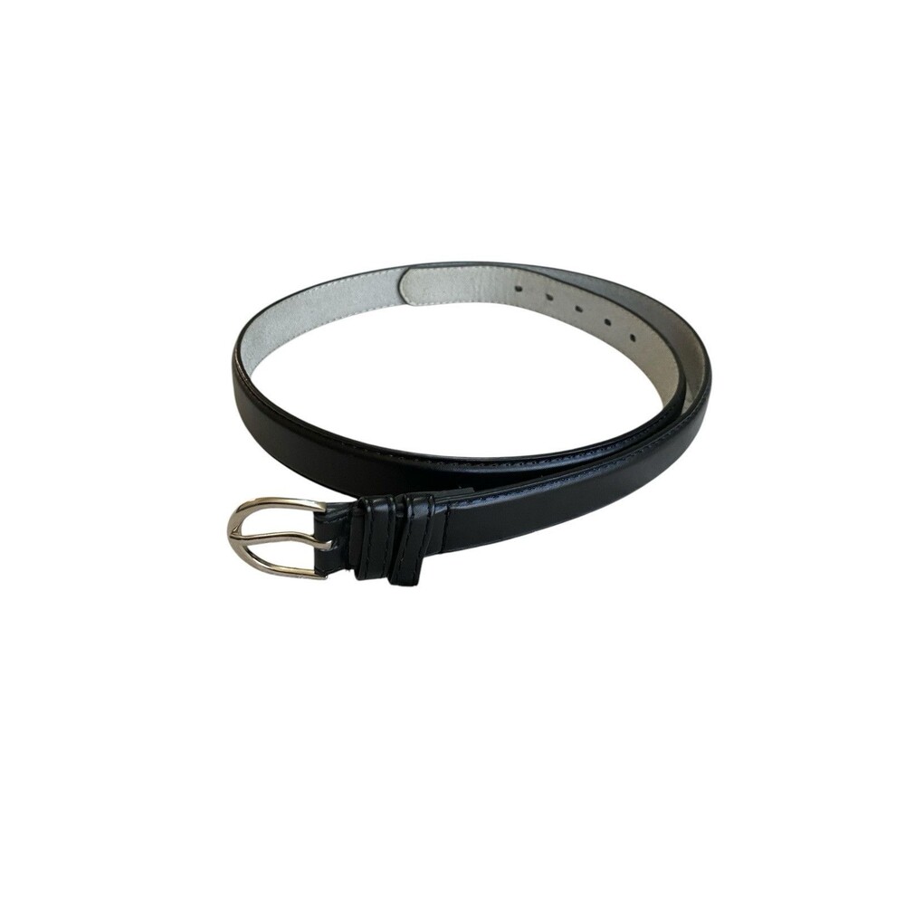 Black Genuine Leather Belt XL Silver Tone Buckle Classic Dress Casual
